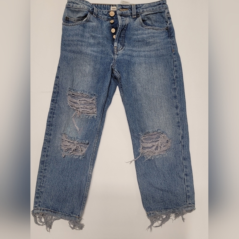 ASOS 26/26 Destroyed Distressed Cropped Capri Jeans Button Fly